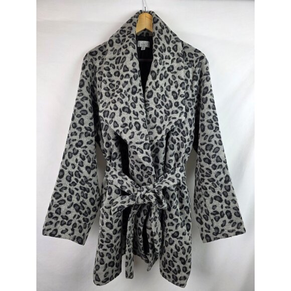 Mud Pie Womens Jacket Size XL Gray Snow Leopard Print Wool Blend Winter Coat - Picture 16 of 16
